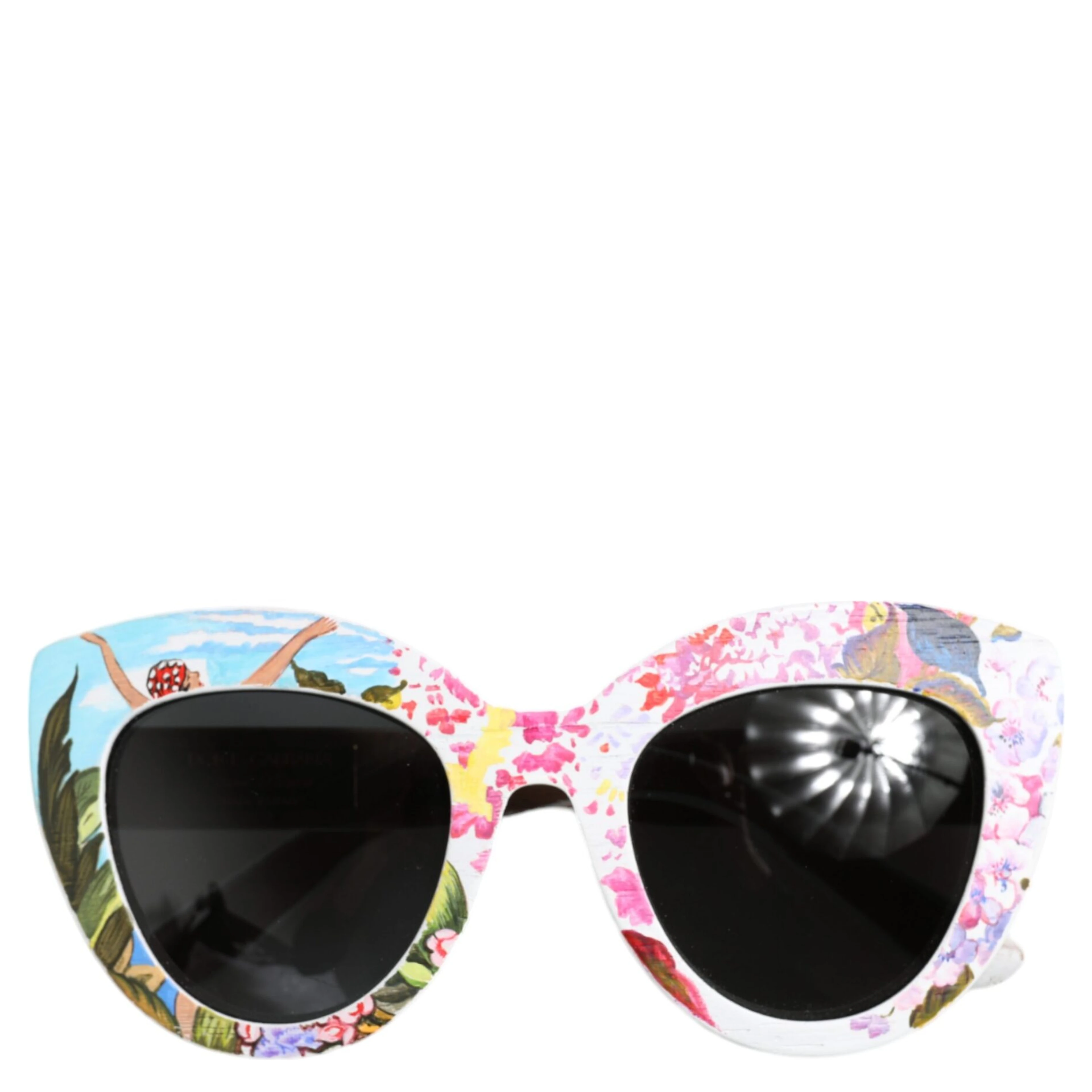 Multicolor Wood Crystal Brass Frame Floral Hand Paint Sunglasses