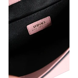 Pink Grainy Calf Leather Logo Crossbody Shoulder Bag
