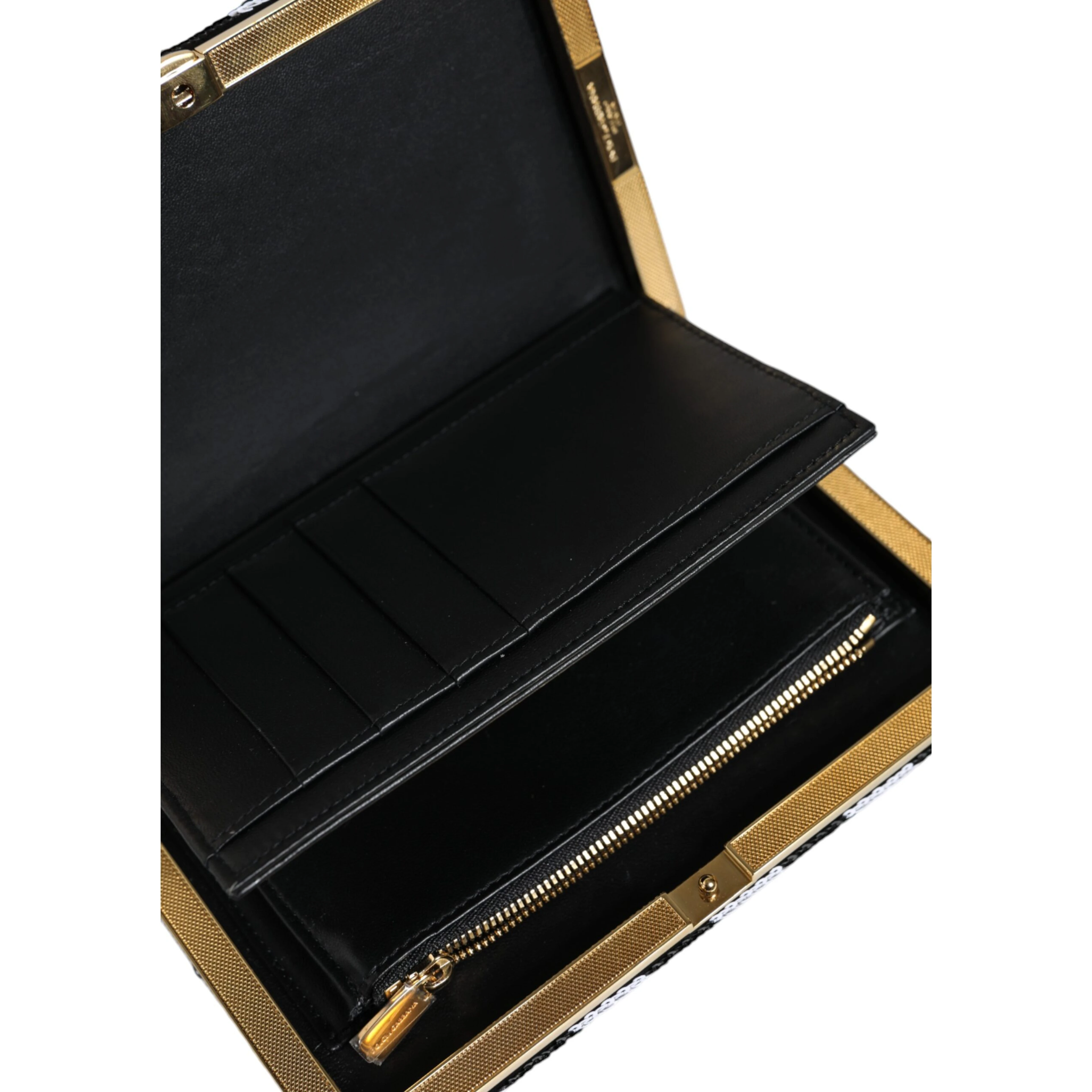 Black White Gold Frame Clutch Evening Party Purse Bag