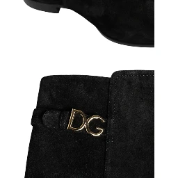 Black Suede Leather Knee High Boots Shoes