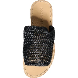 Black Monochrome Braided Raffia Slides Shoes