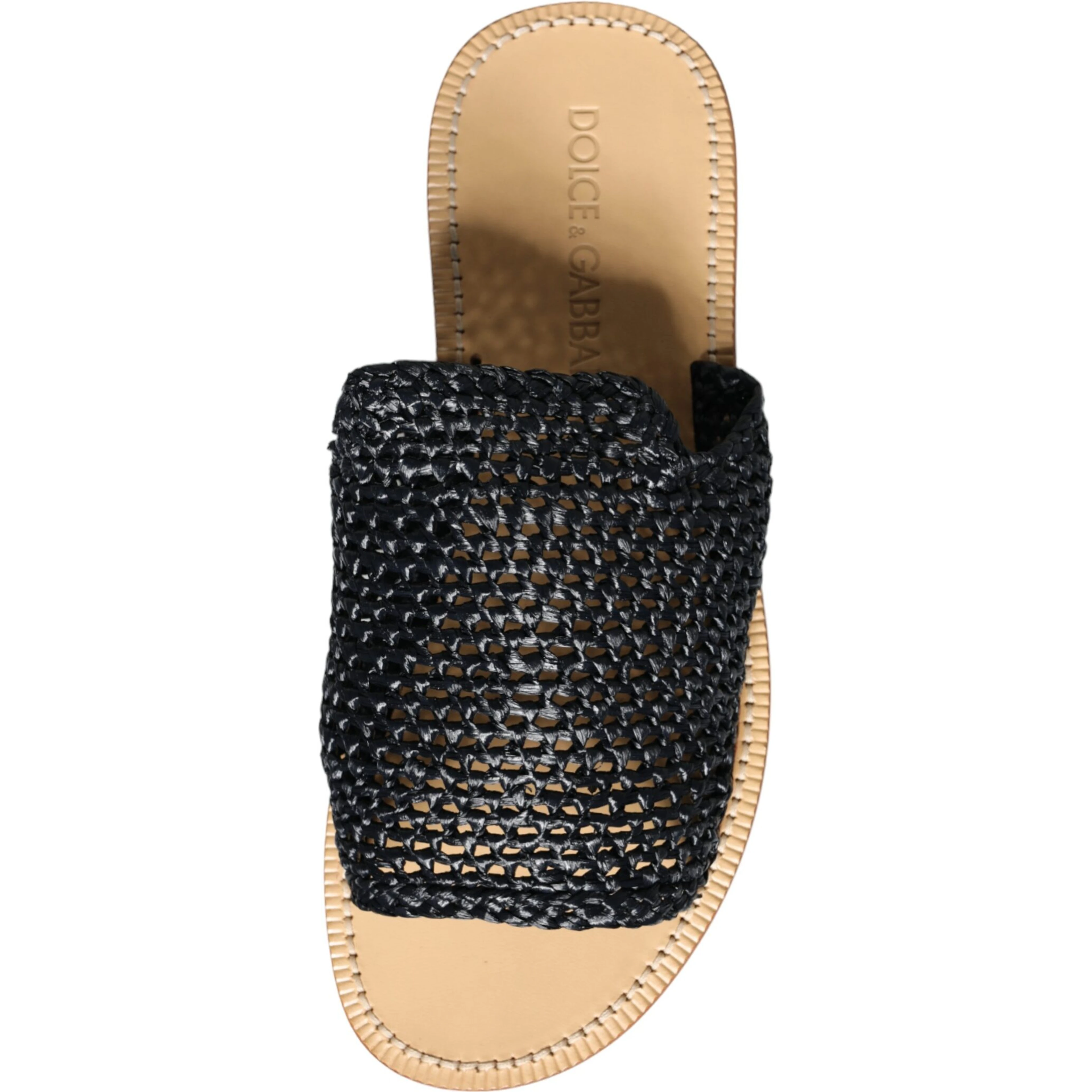 Black Monochrome Braided Raffia Slides Shoes