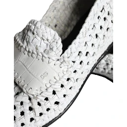 White Woven Leather Slip On Loafers Men Shoes