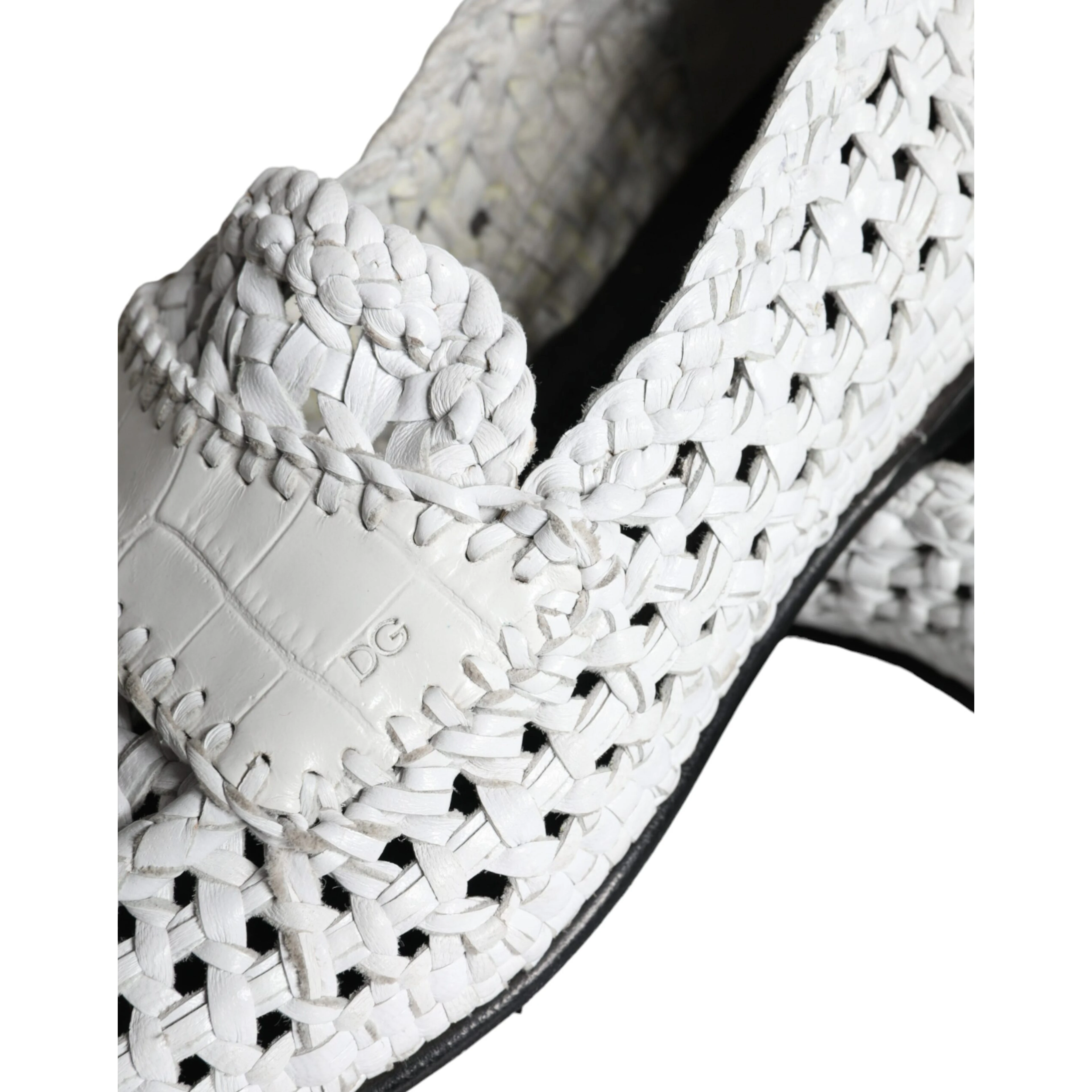 White Woven Leather Slip On Loafers Men Shoes
