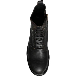 Black Lace Up Mid Calf Boots Men Shoes