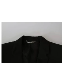 Black Wool Slim Fit Notch Jacket Blazer