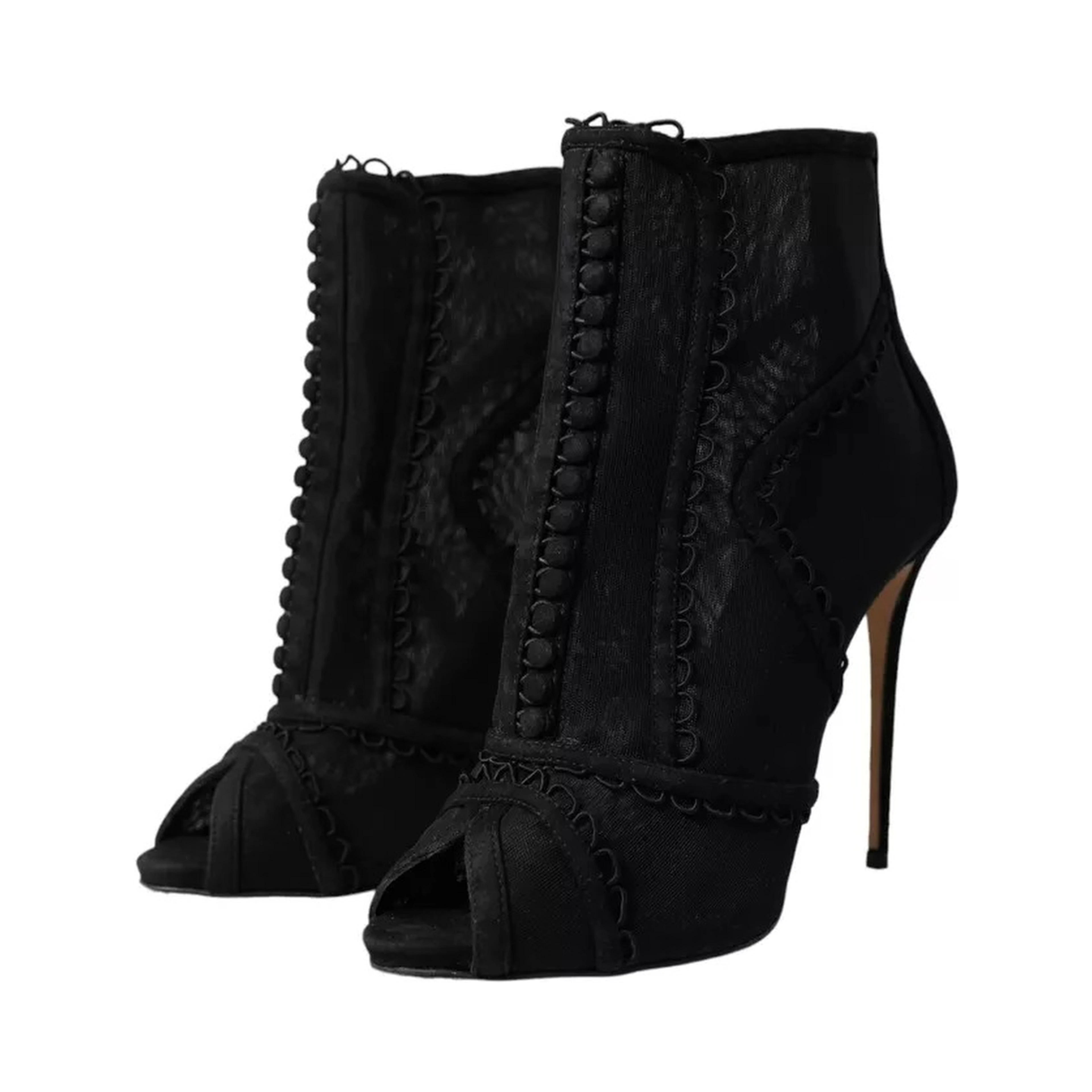 Black Tulle Stiletto Heels Short Boots Shoes