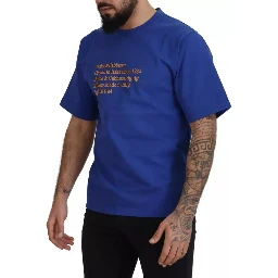 Blue Logo Print Crewneck Cotton T-shirt