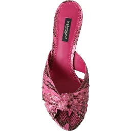 Pink Exotic Leather Kitten Heels Slides Shoes