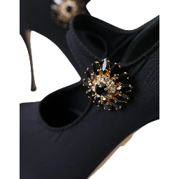 Black Mary Jane Jersey Crystal Pumps Shoes