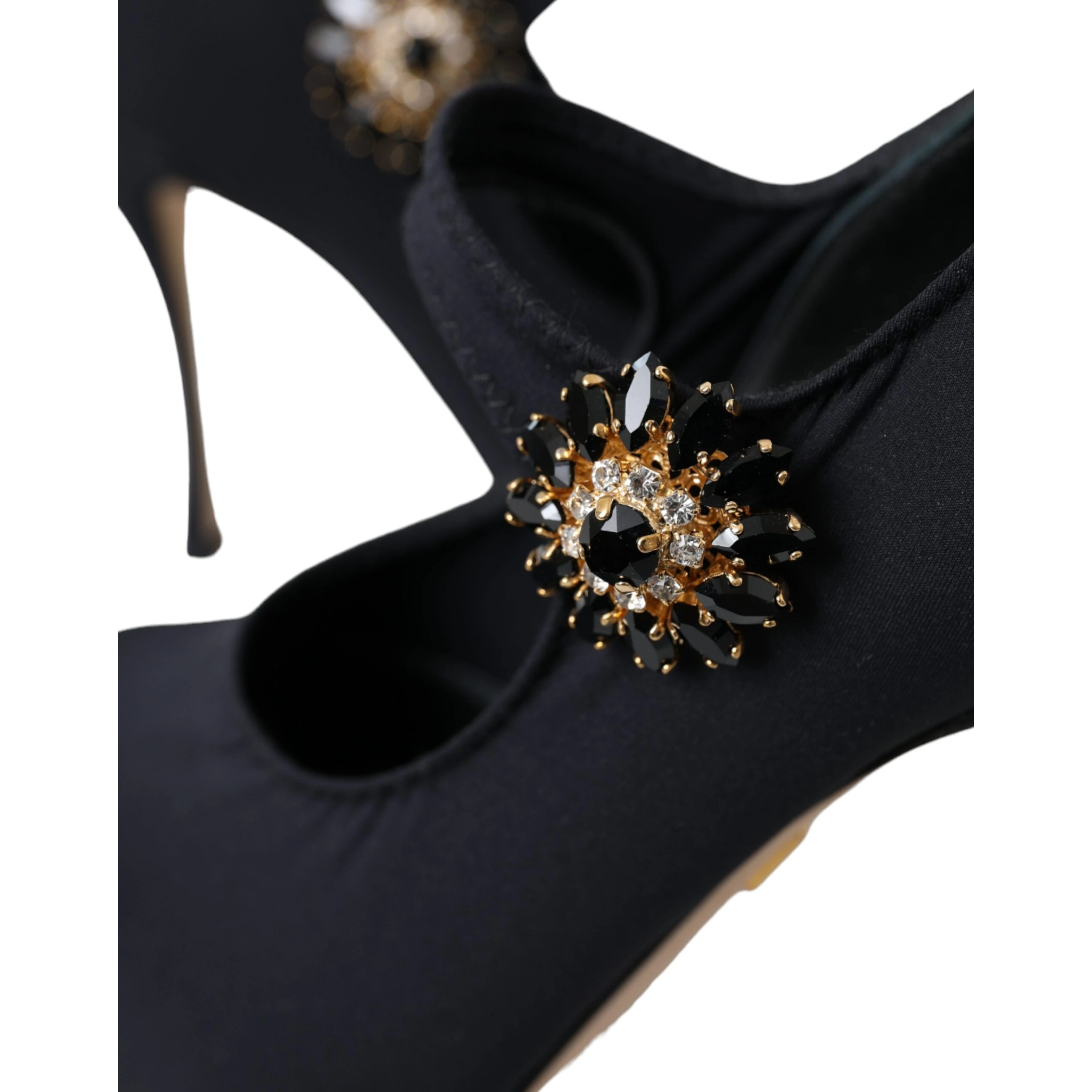 Black Mary Jane Jersey Crystal Pumps Shoes