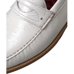 White Leather Slip On Mocassin Loafers Shoes