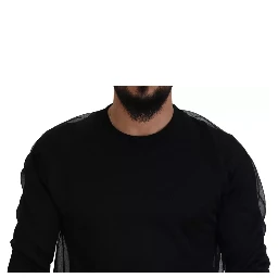 Black Polyester Crewneck Men Pullover Sweater