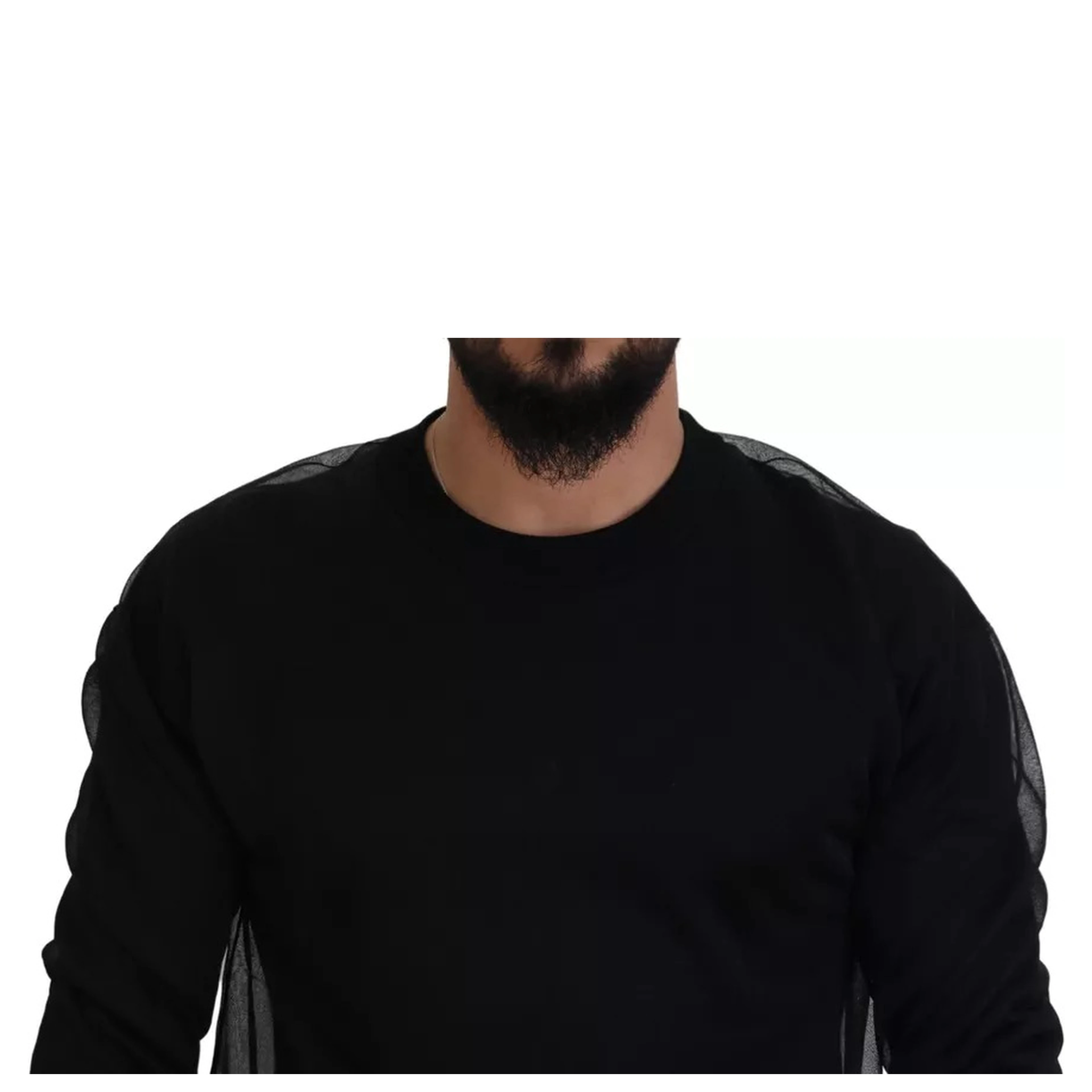 Black Polyester Crewneck Men Pullover Sweater