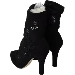 Black Stretch Pumps Boots Floral Lace Shoes