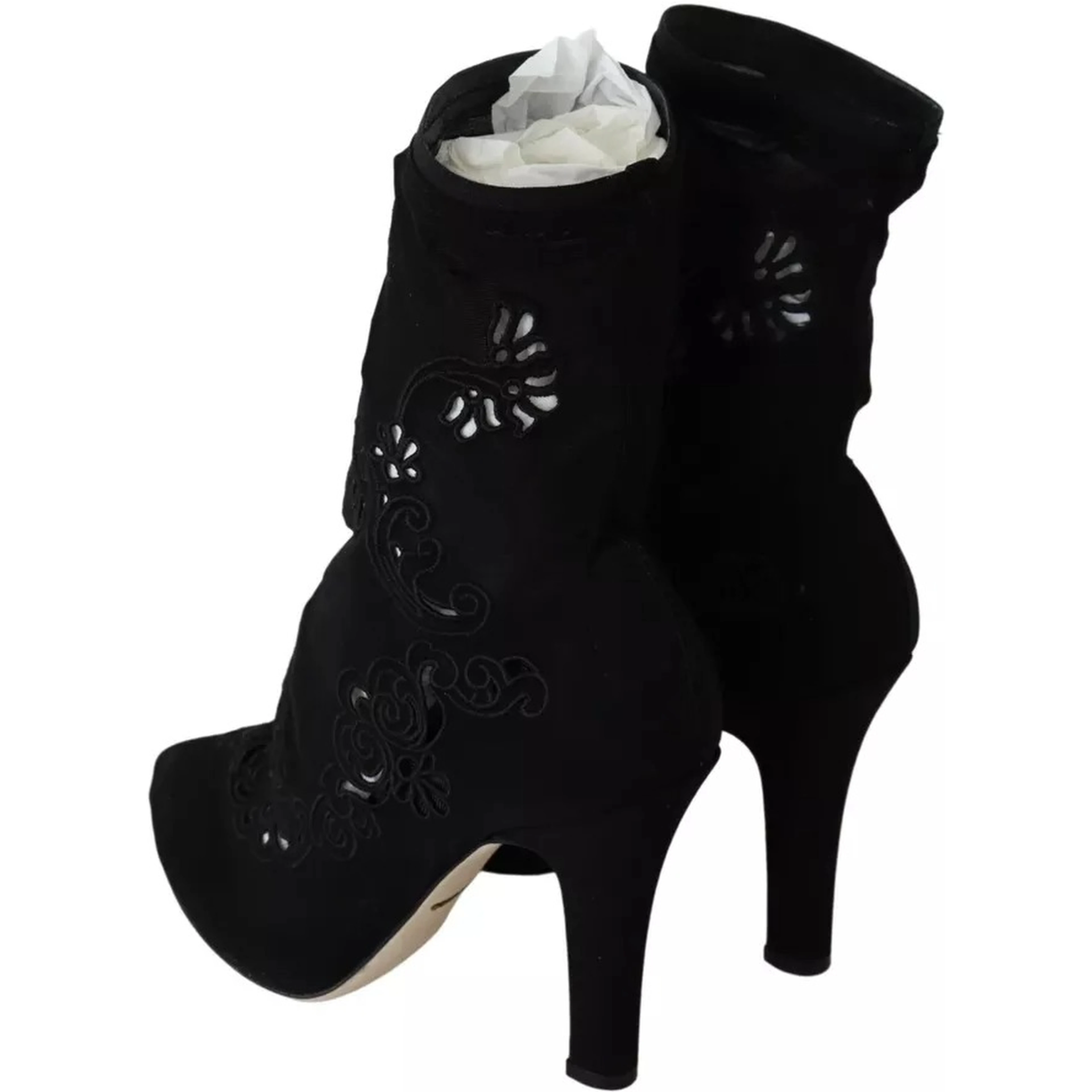 Black Stretch Pumps Boots Floral Lace Shoes
