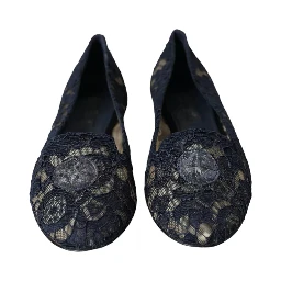 Dark Blue Taormina Lace Slip On Flats Shoes