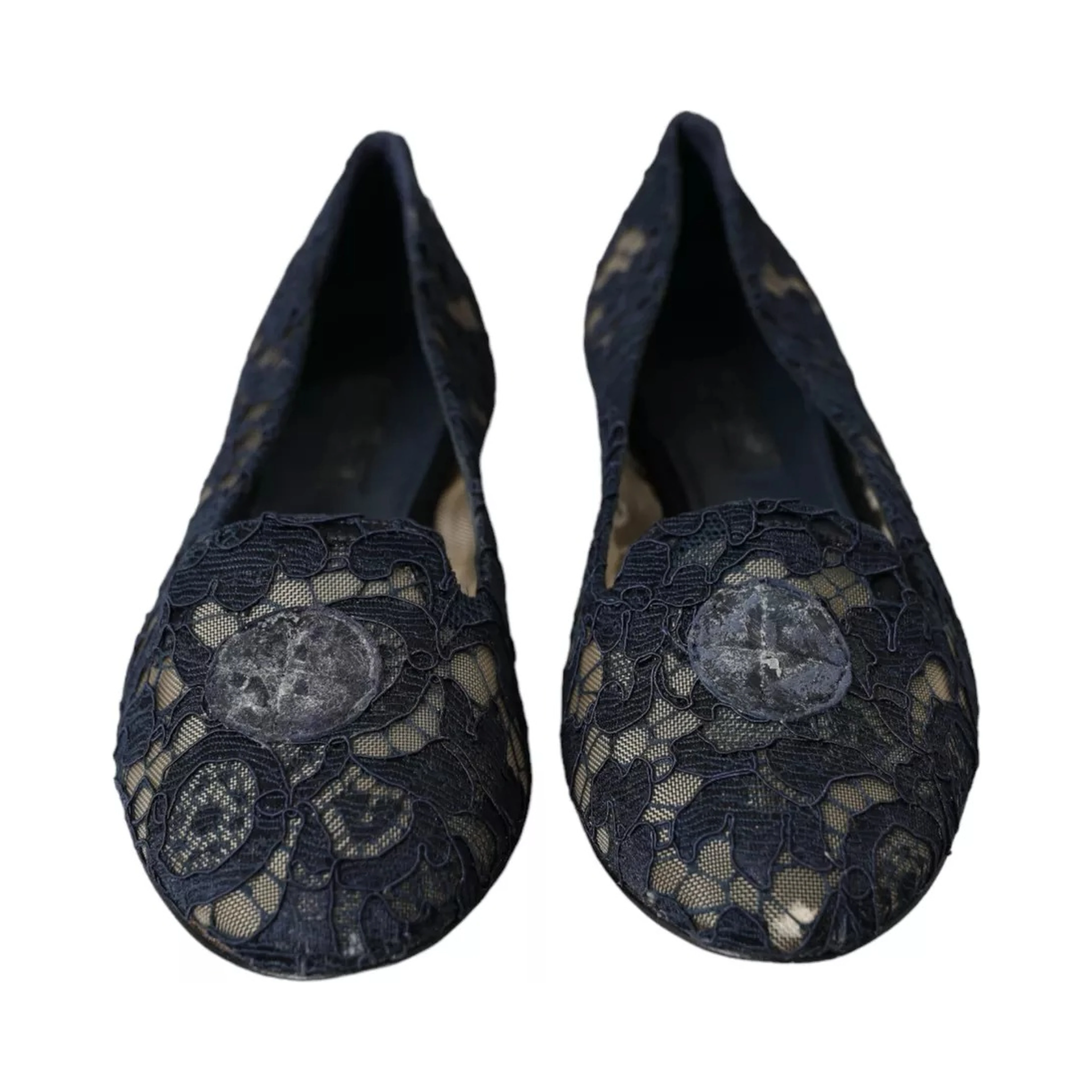 Dark Blue Taormina Lace Slip On Flats Shoes