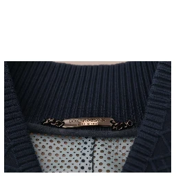 Blue Leather Perforated Full Zip Jacket