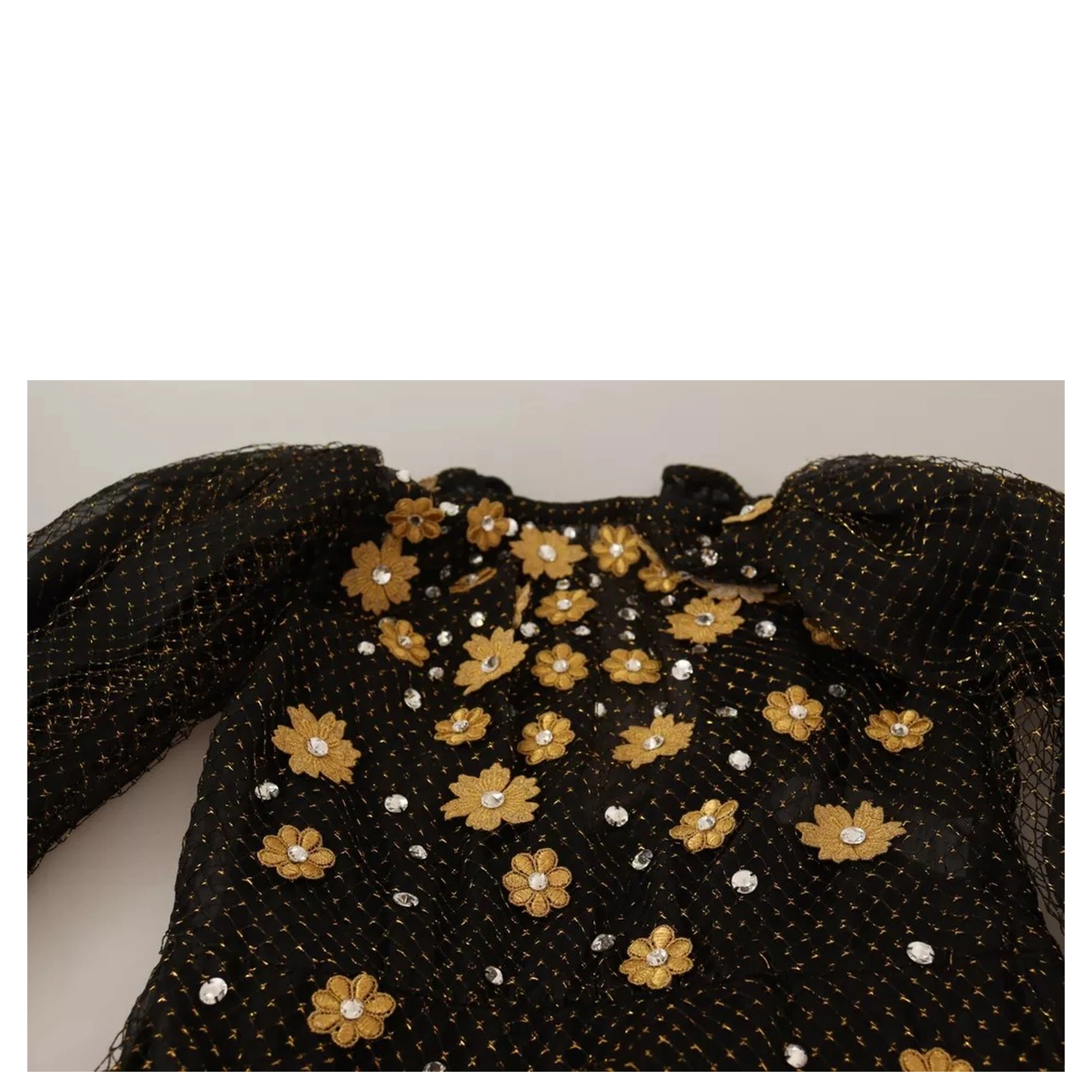 Black Crystal Floral Maxi Ball Gown Dress
