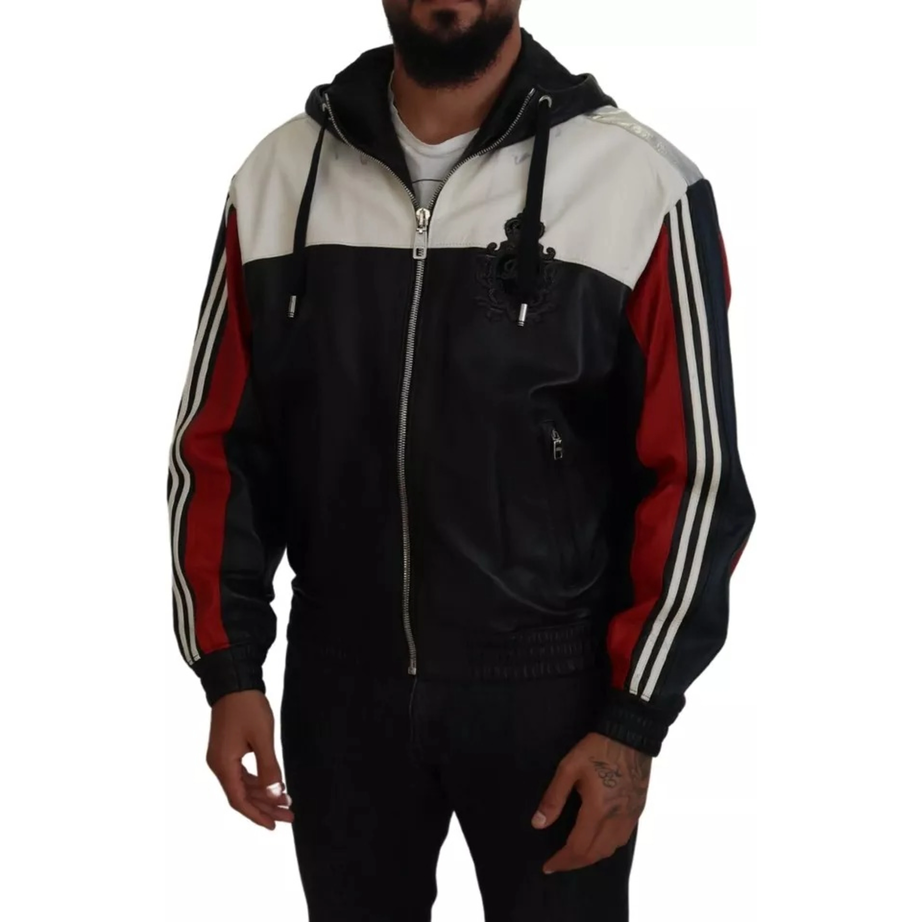 Black Leather Hooded Blouson Coat Jacket