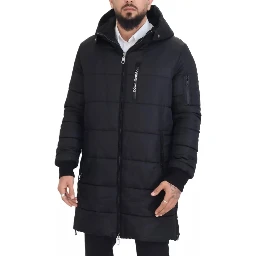 Black Nylon Hooded Parka Coat Winter Jacket