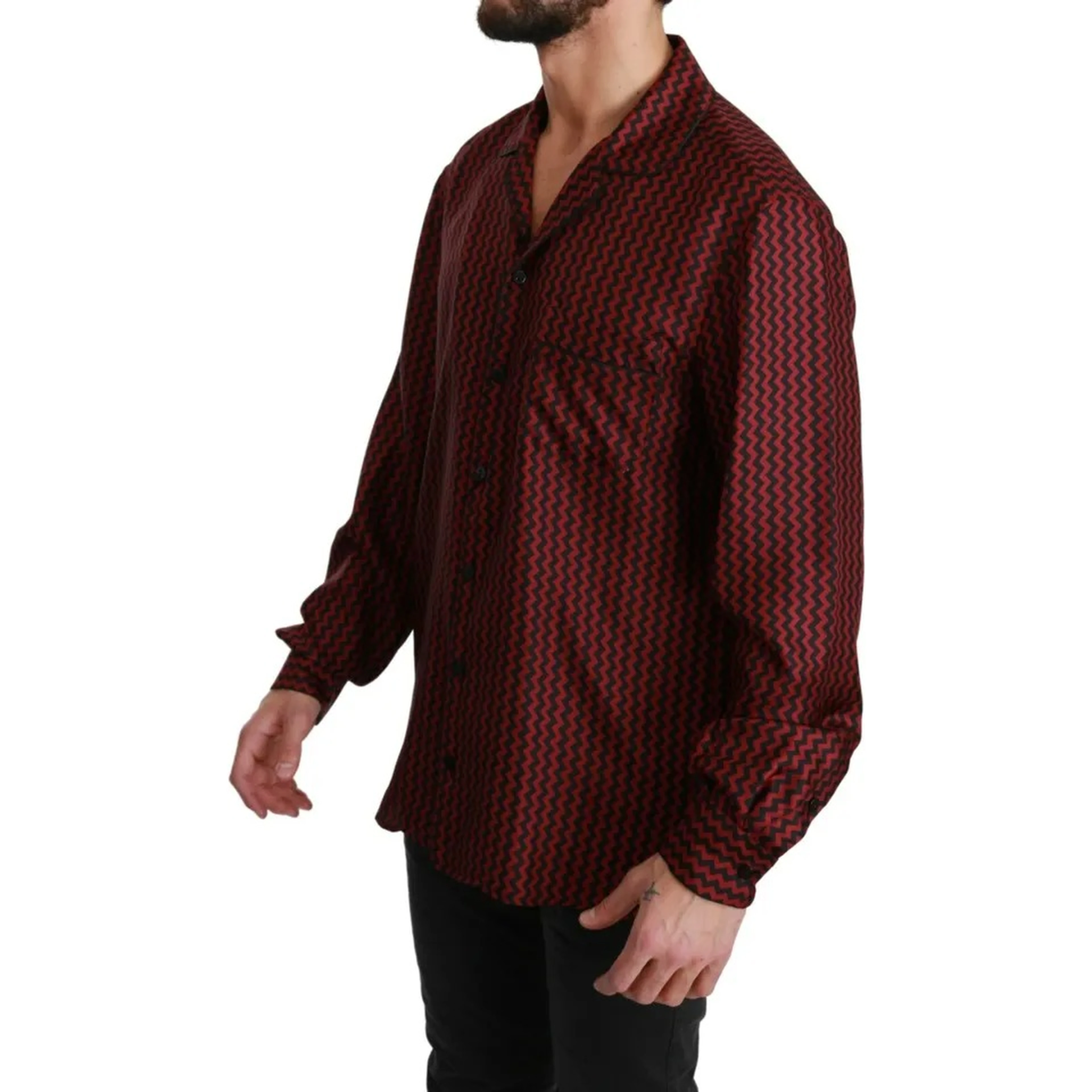 Black Red Zigzag Pattern Casual Shirt