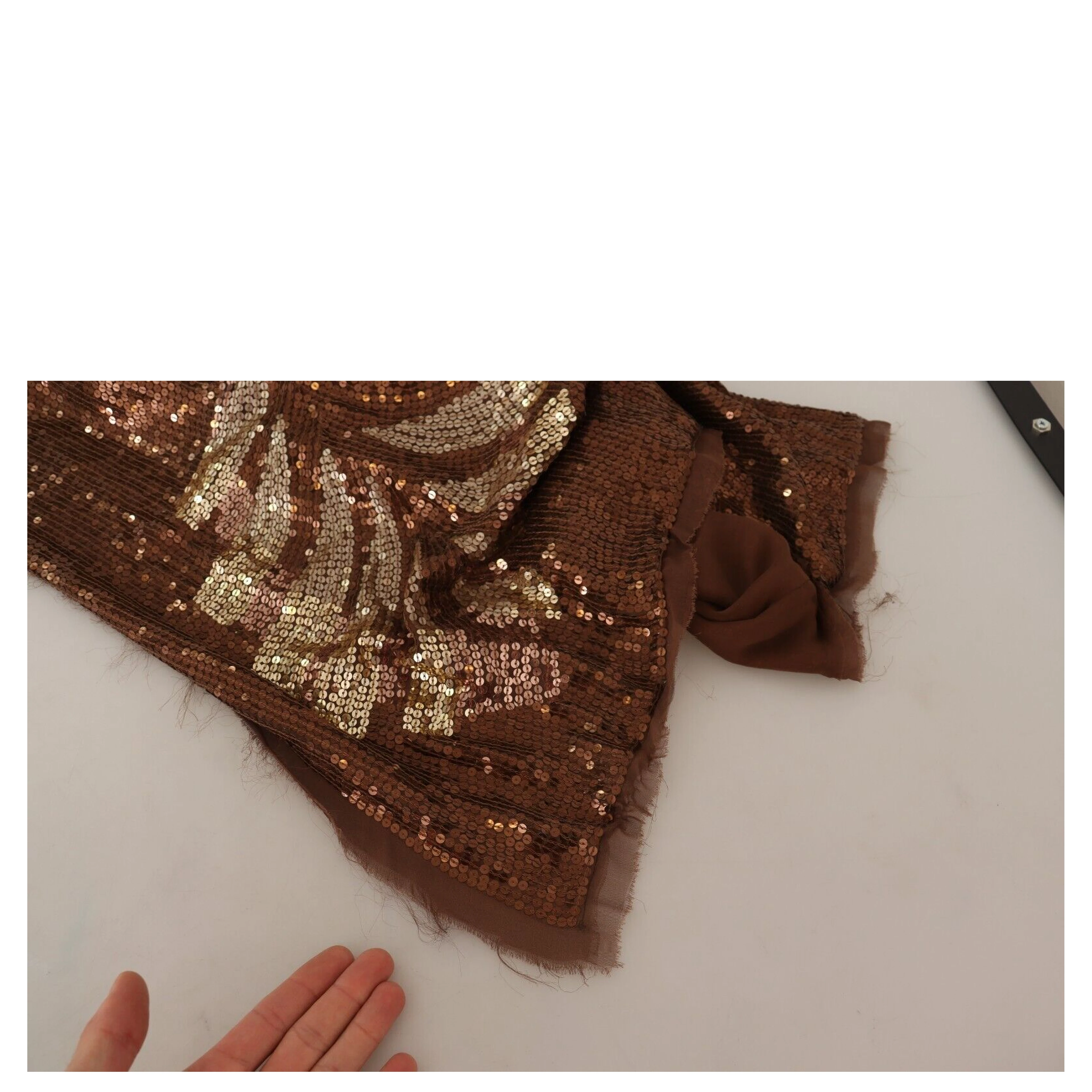 Brown Leaf Sequined Shift One Shoulder Long Dress