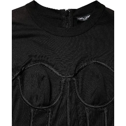 Black Cotton Short Sleeve Bustier T-shirt Top