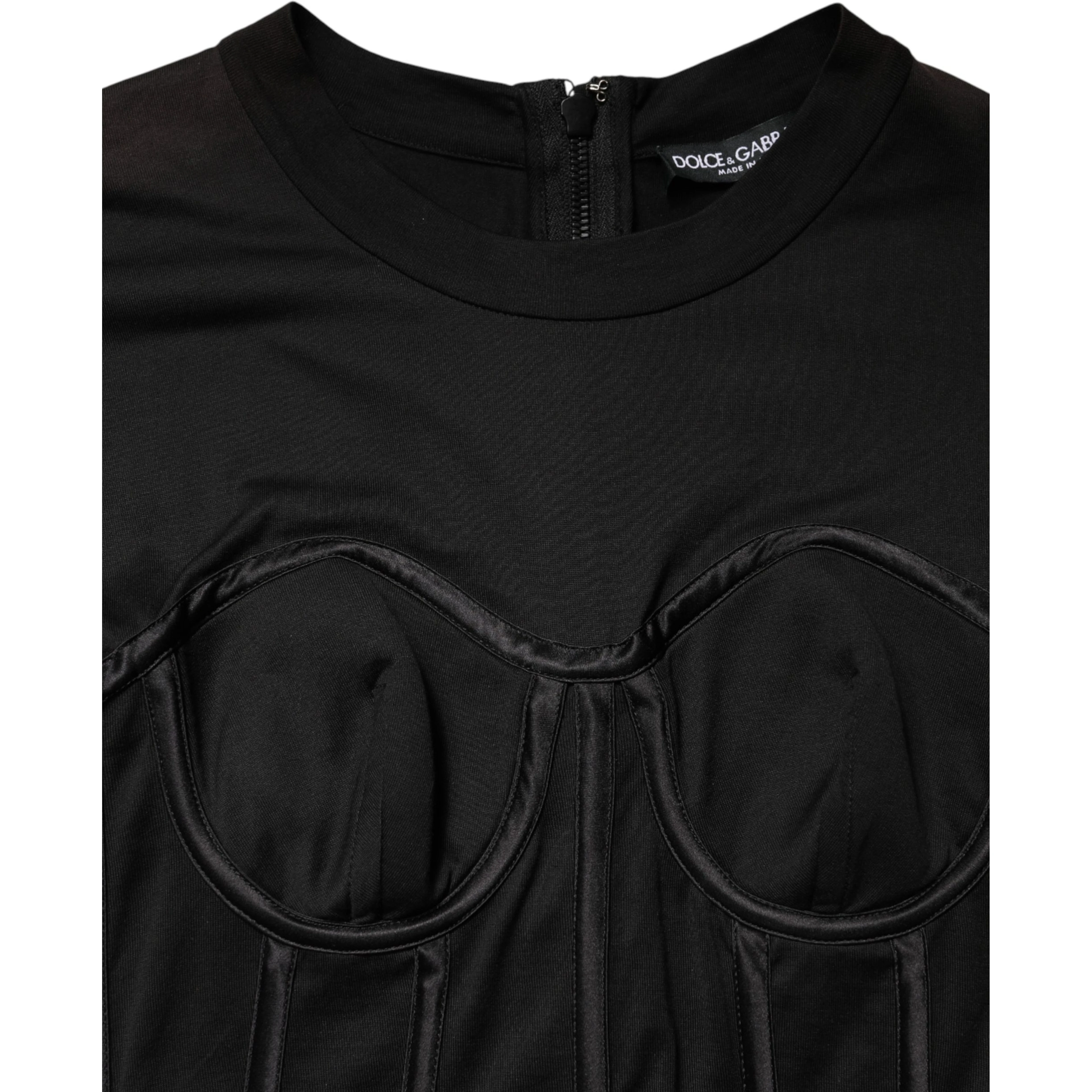 Black Cotton Short Sleeve Bustier T-shirt Top