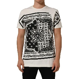 White Bandana Print Cotton Crew Neck T-shirt
