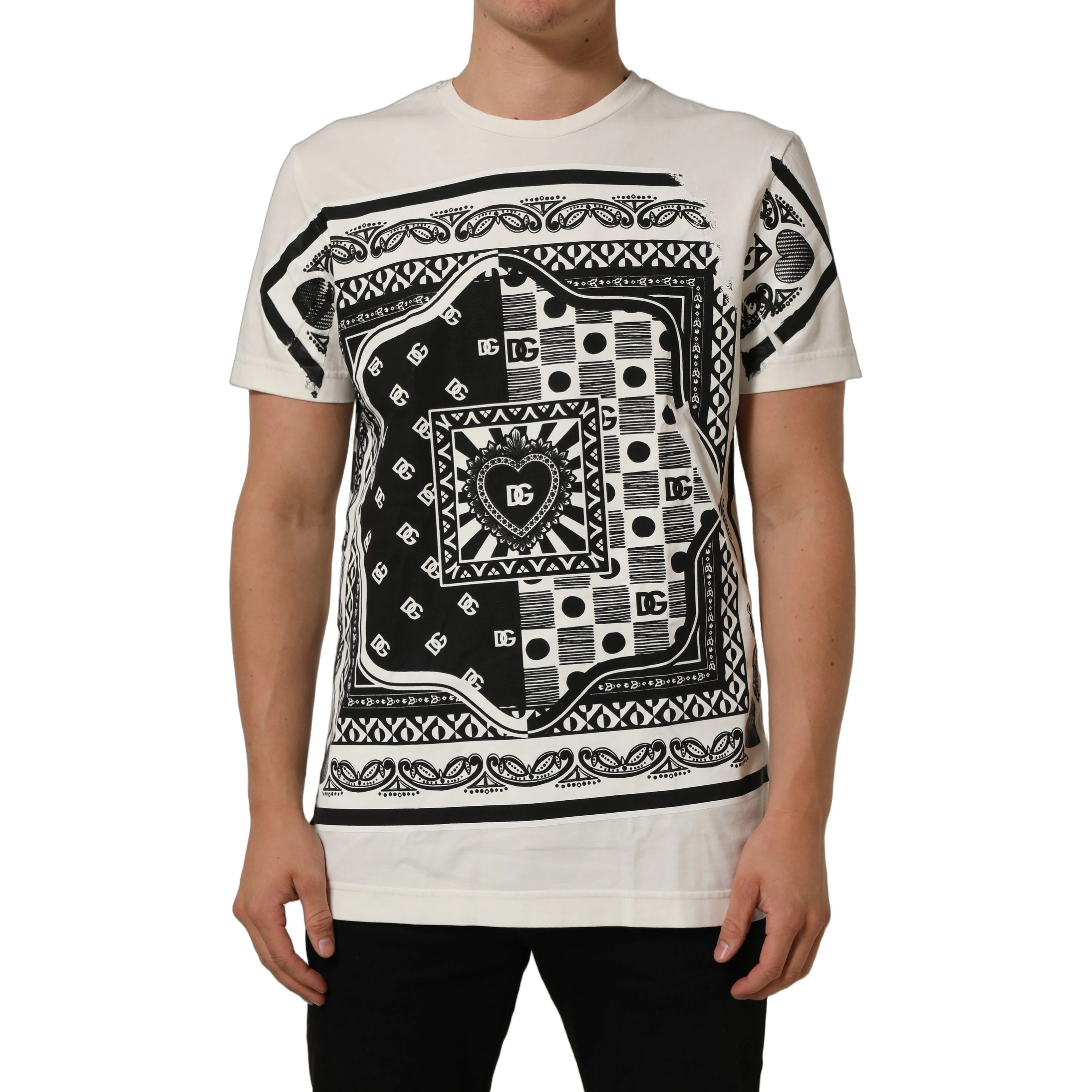 White Bandana Print Cotton Crew Neck T-shirt