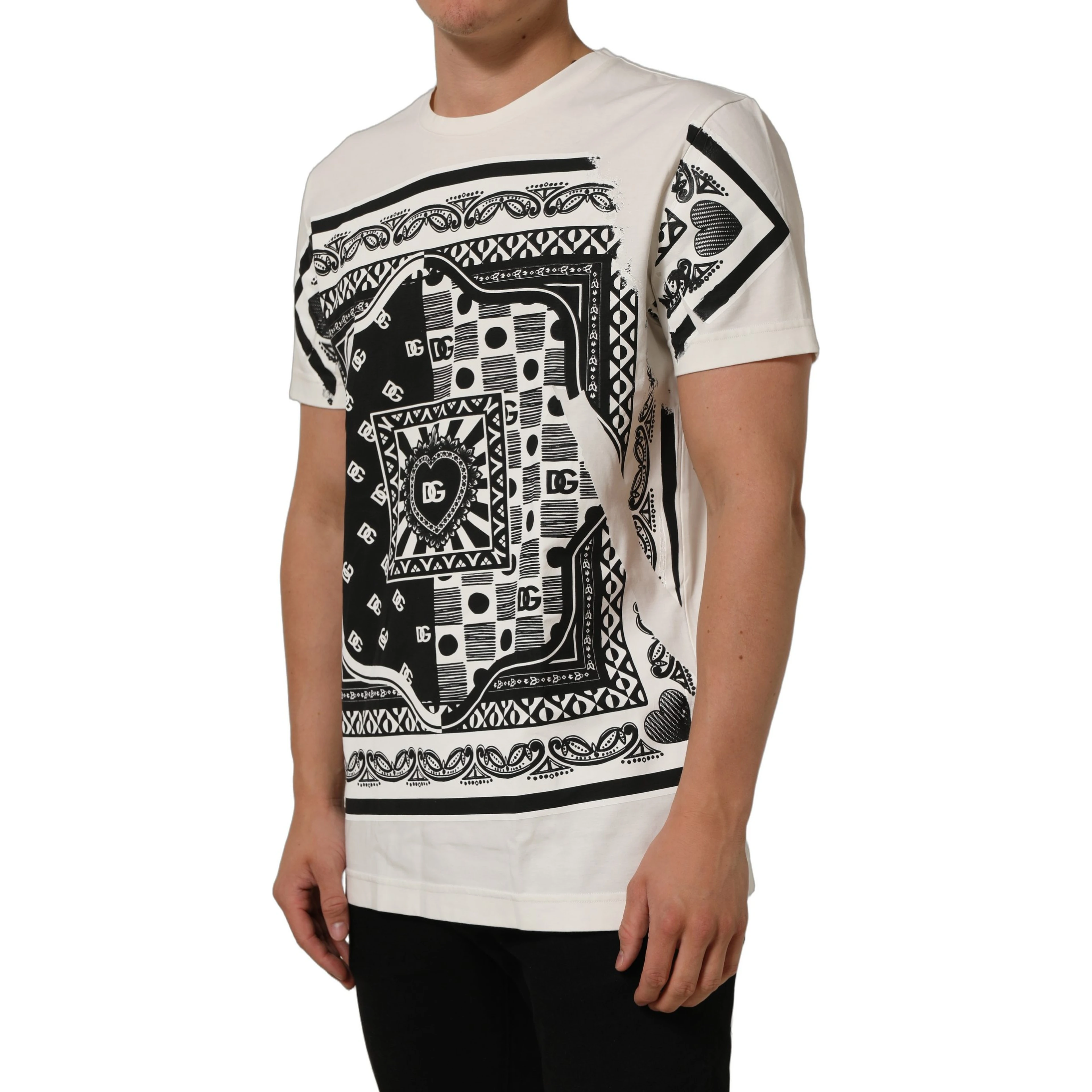 White Bandana Print Cotton Crew Neck T-shirt