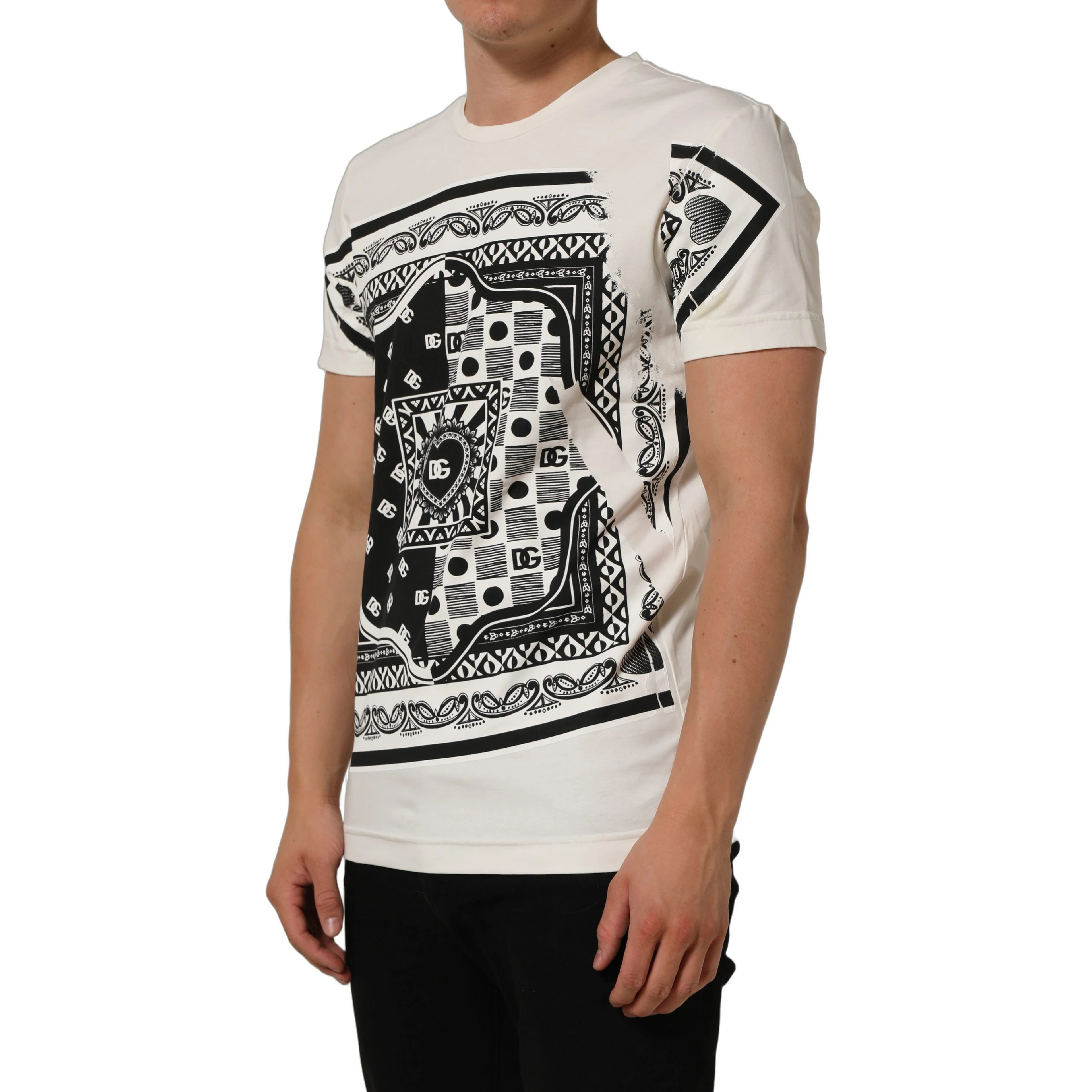 White Bandana Print Cotton Crew Neck T-shirt