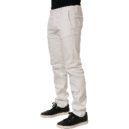 White Cotton Slim Pants Men Denim Jeans