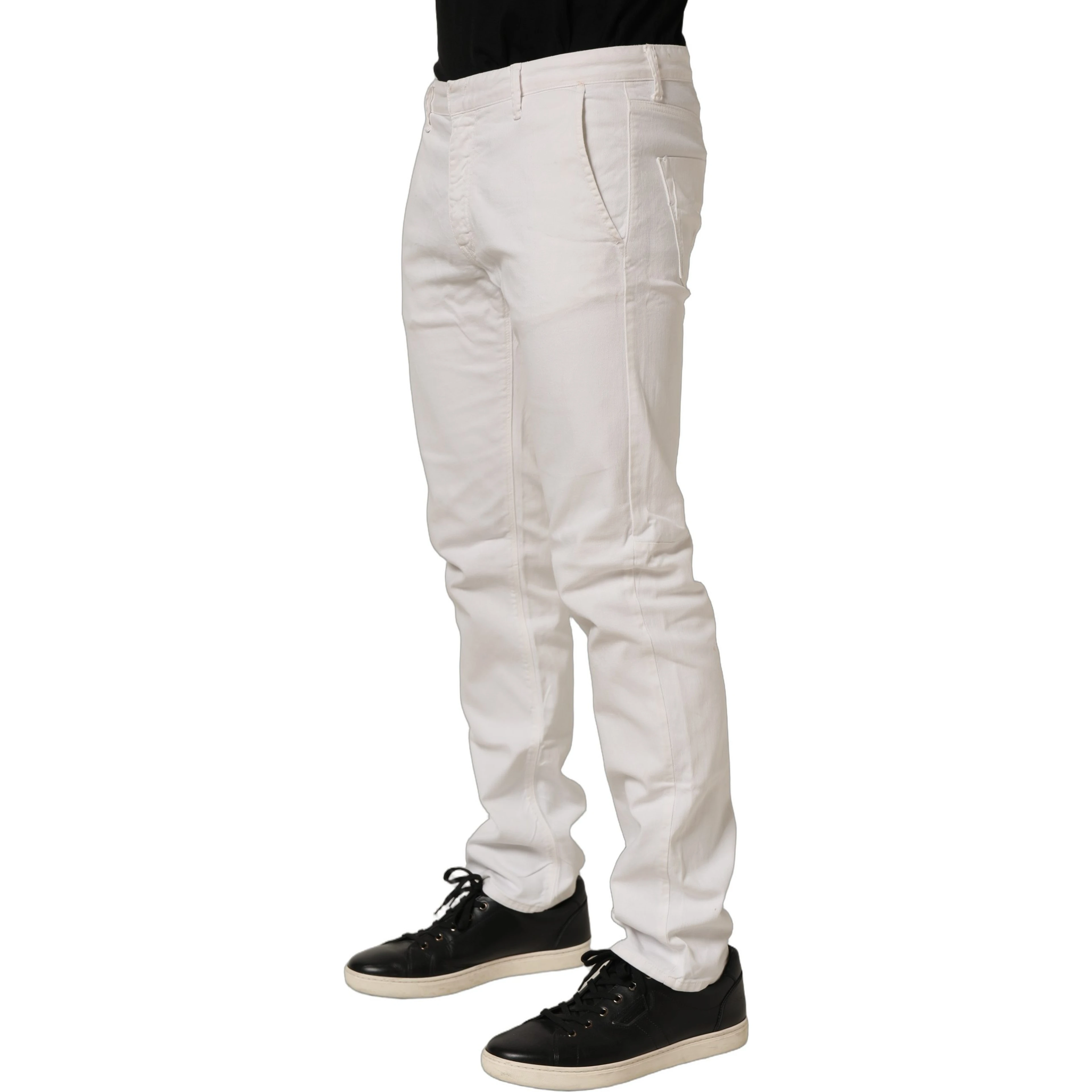 White Cotton Slim Pants Men Denim Jeans