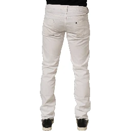White Cotton Slim Pants Men Denim Jeans