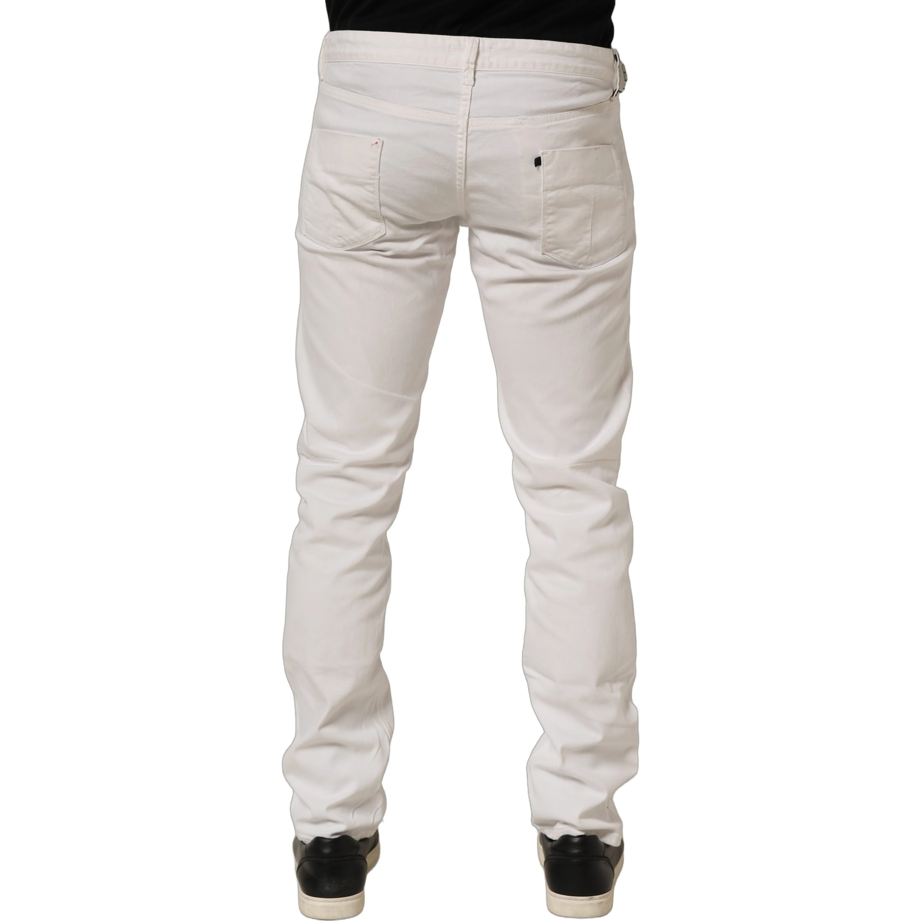White Cotton Slim Pants Men Denim Jeans