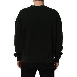 Black Cotton Crew Neck Men Sweatshirt Sweater