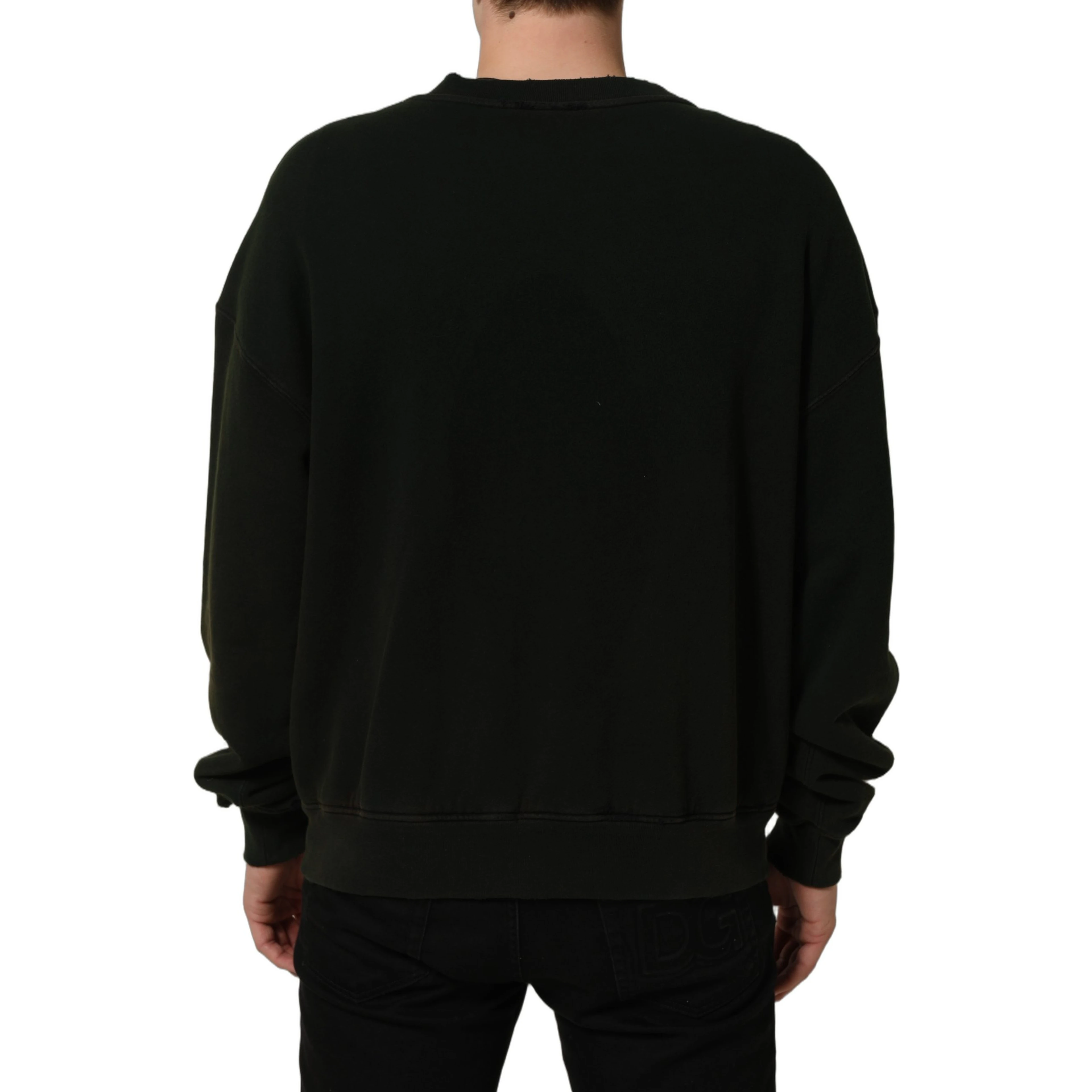 Black Cotton Crew Neck Men Sweatshirt Sweater