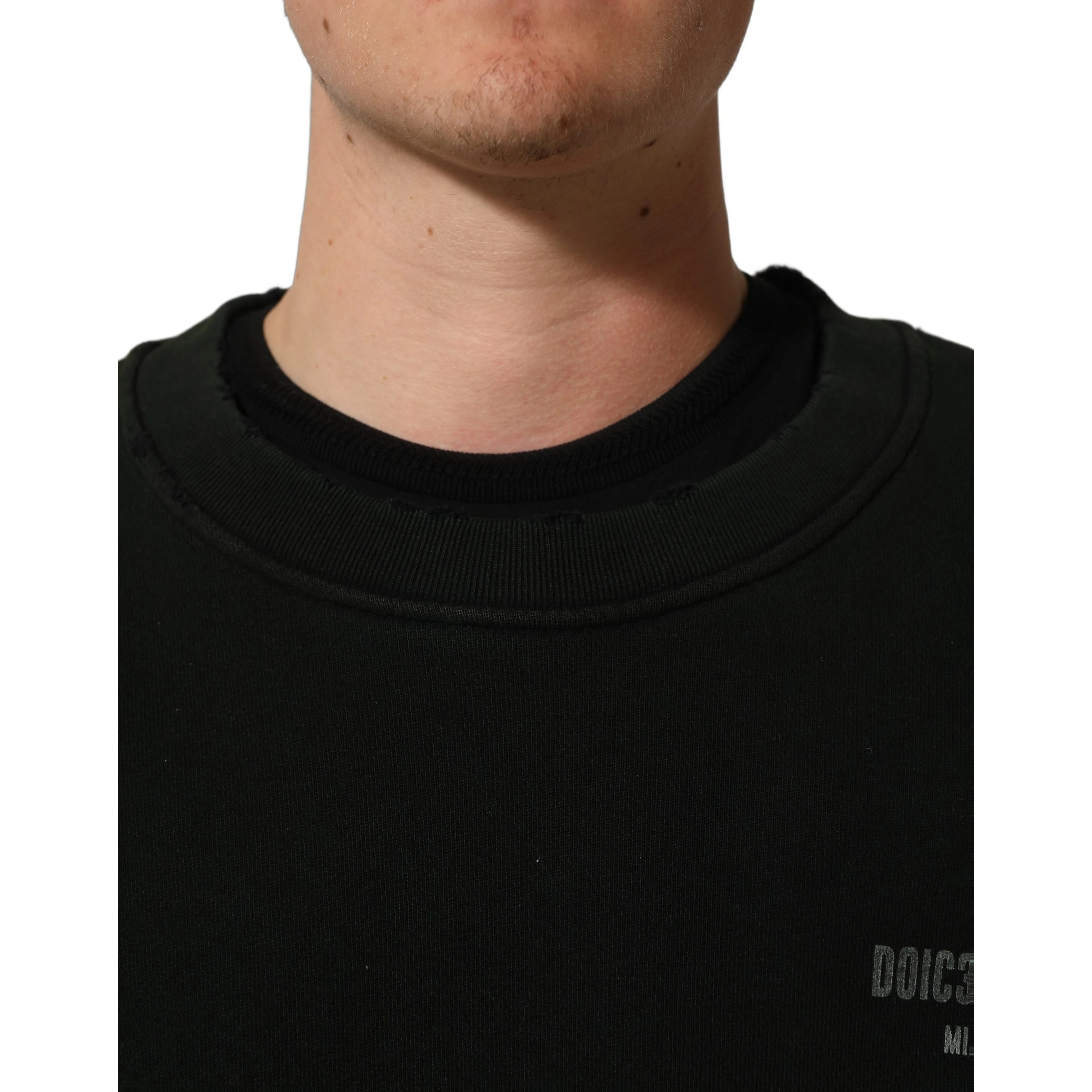 Black Cotton Crew Neck Men Sweatshirt Sweater
