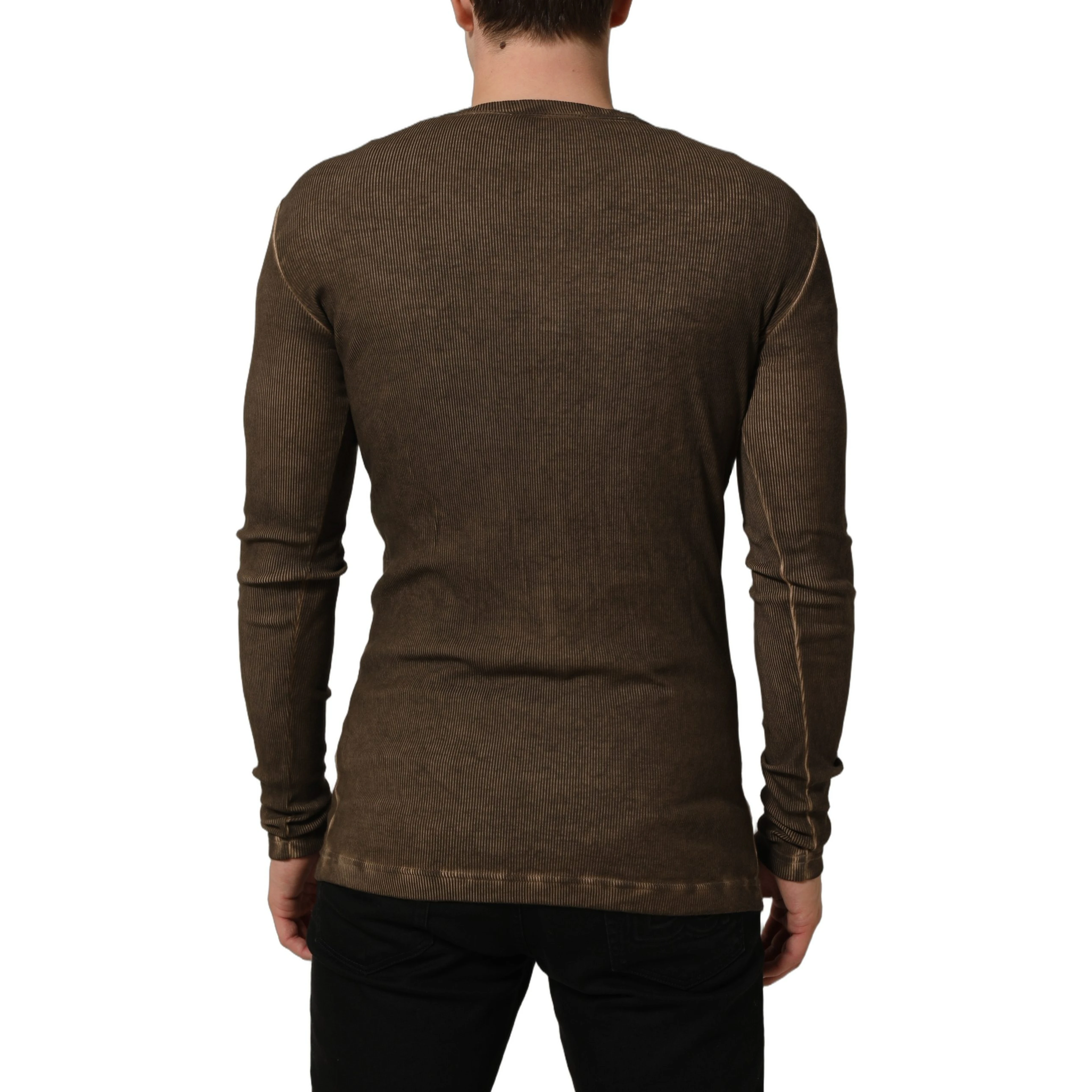 Brown Cotton Buttoned Henley Pullover Sweater