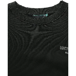 Black Cotton Crew Neck Men Sweatshirt Sweater