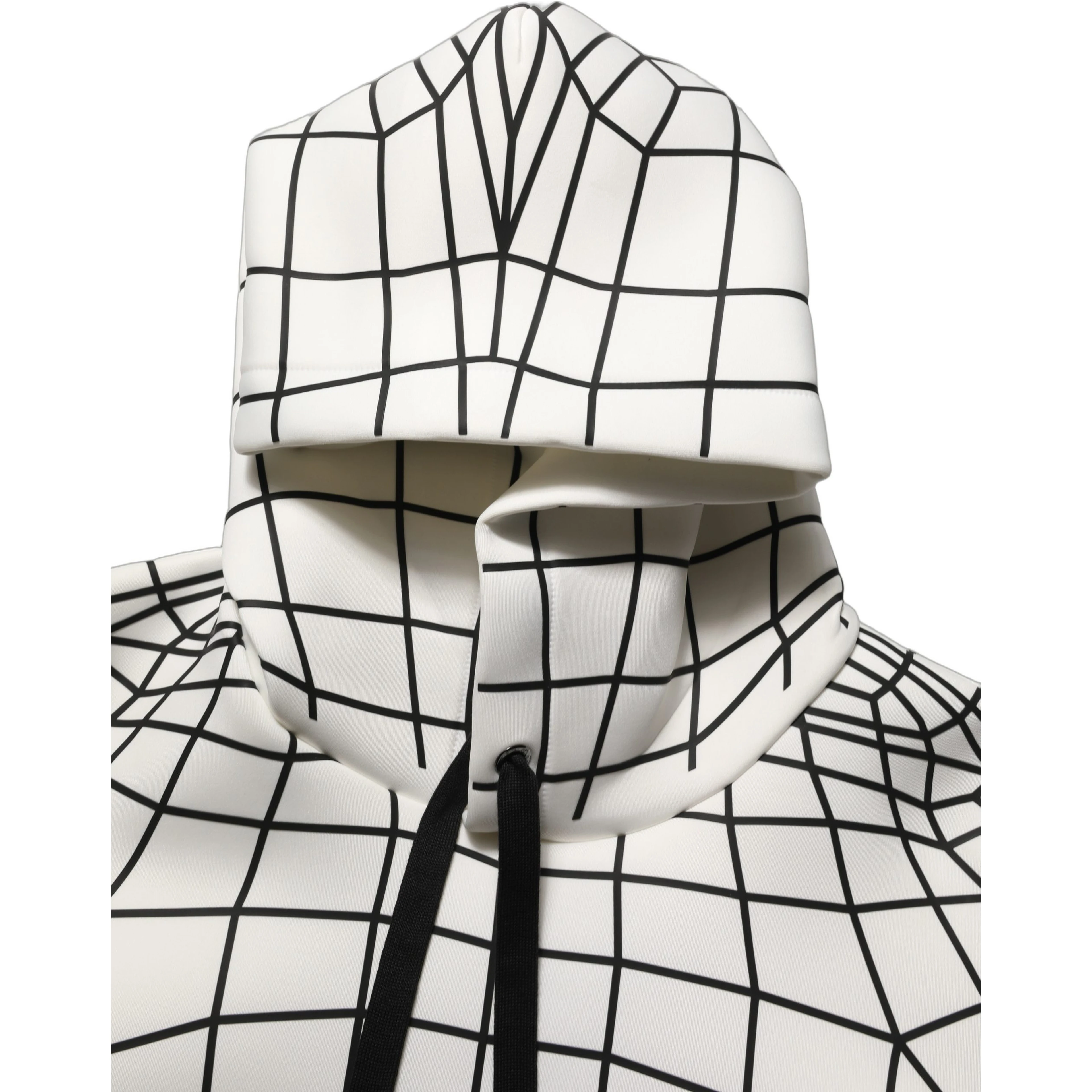 White Black WarpGrid Pattern Hoodie Sweater