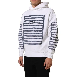White Blue Stripe Hooded Sweatshirt Sweater