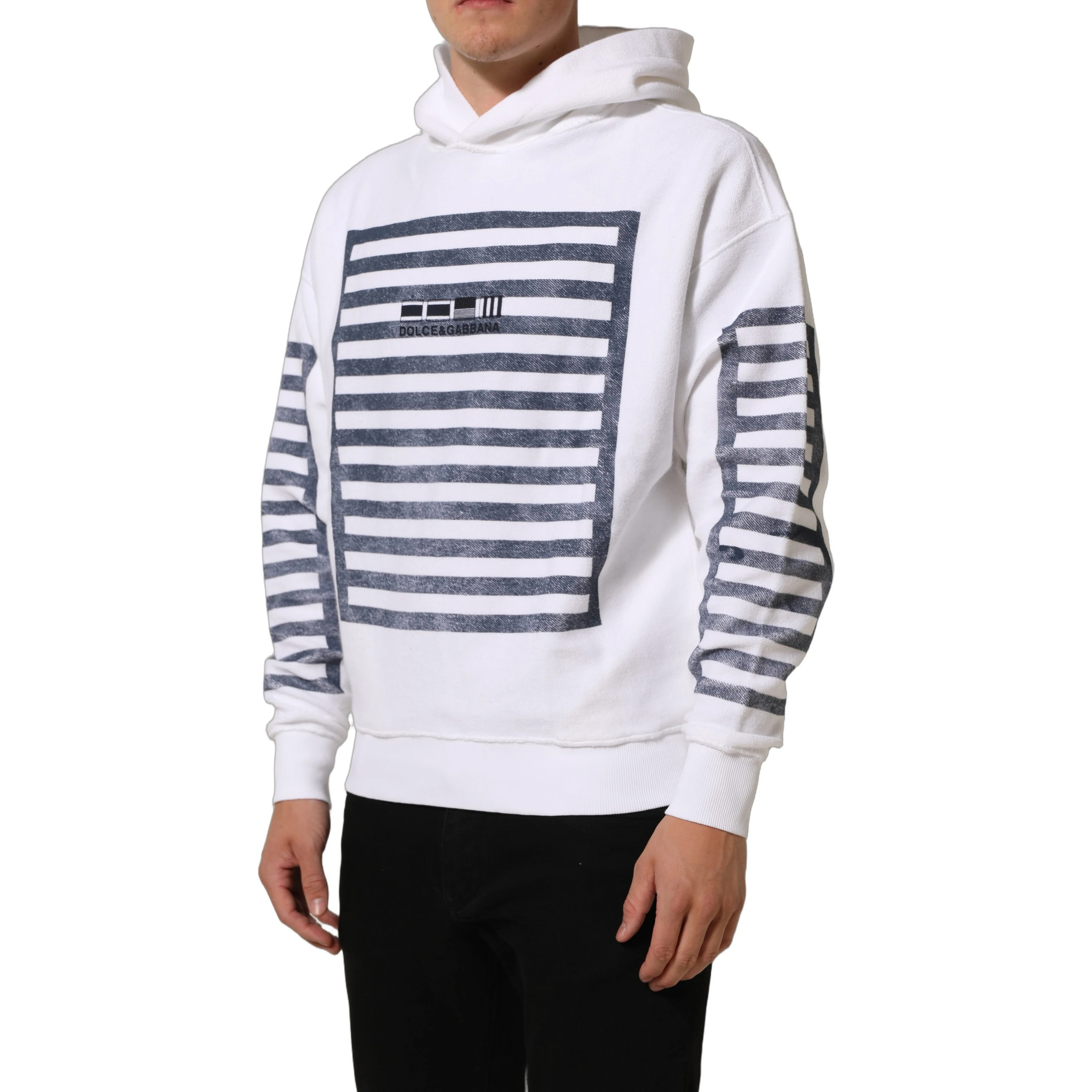 White Blue Stripe Hooded Sweatshirt Sweater