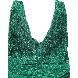 Metallic Green Sleeveless Plissé Gown Dress