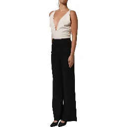 White Black Plunging Neck Sleeveless Bodysuit Dress