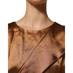 Brown Satin Acetate Wrap Sheath Mini Belted Dress