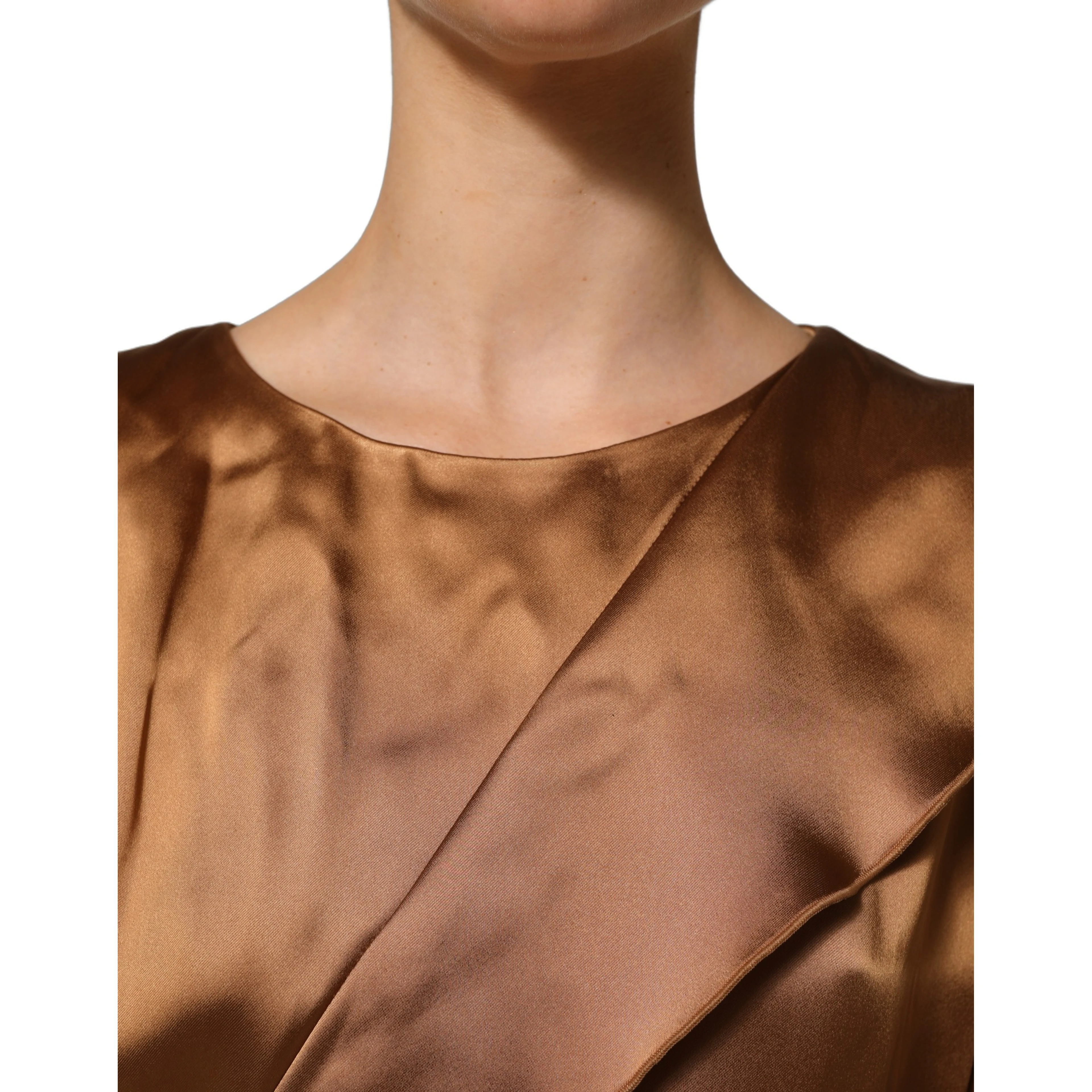 Brown Satin Acetate Wrap Sheath Mini Belted Dress